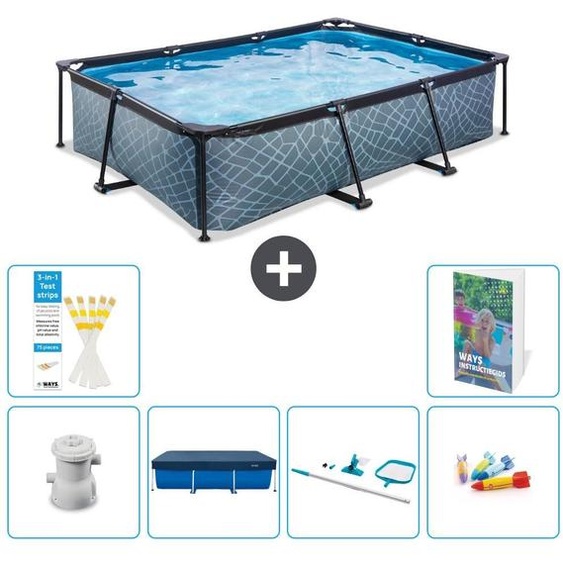 Piscine hors-sol rectangulaire - Aspect pierre - 300x200x65 cm - Composée de 5 parties - Modèle S299