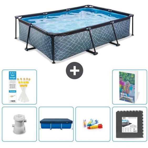 Piscine hors-sol rectangulaire - Aspect pierre - 300x200x65 cm - Composée de 5 parties - Modèle S317