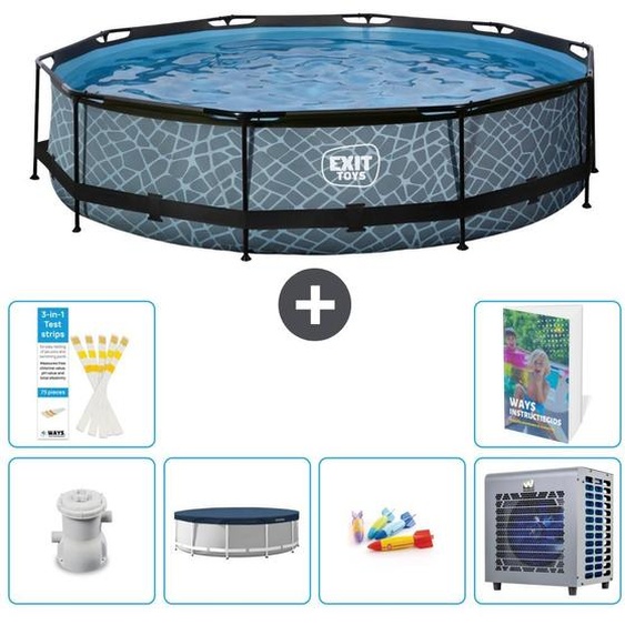 Piscine hors sol ronde - aspect pierre - 360 x 76 cm - 7 panneaux S187