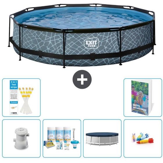 Piscine hors sol ronde - aspect pierre - 360 x 76 cm - 7 panneaux S200