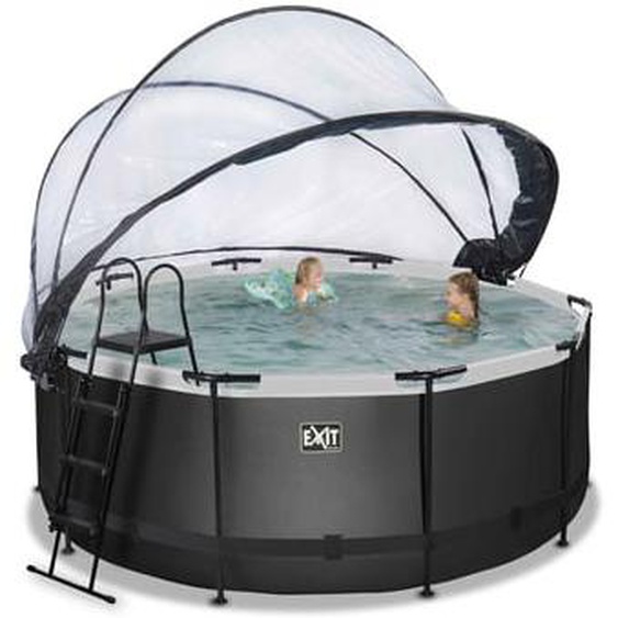 Piscine hors sol ronde marron 360x122cm + dôme et pompe à chaleur