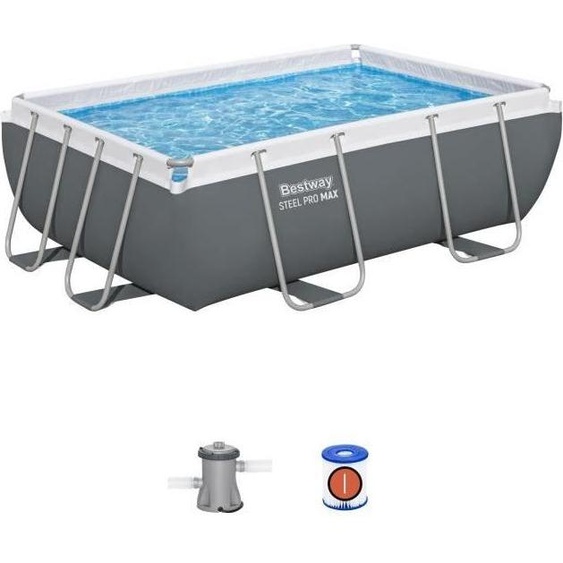 Piscine Hors Sol Tubulaire Bestway Steel Pro MAX, 282 x 196 x 84 cm, Rectangulaire, Filtre à Cartouche, 3662 L