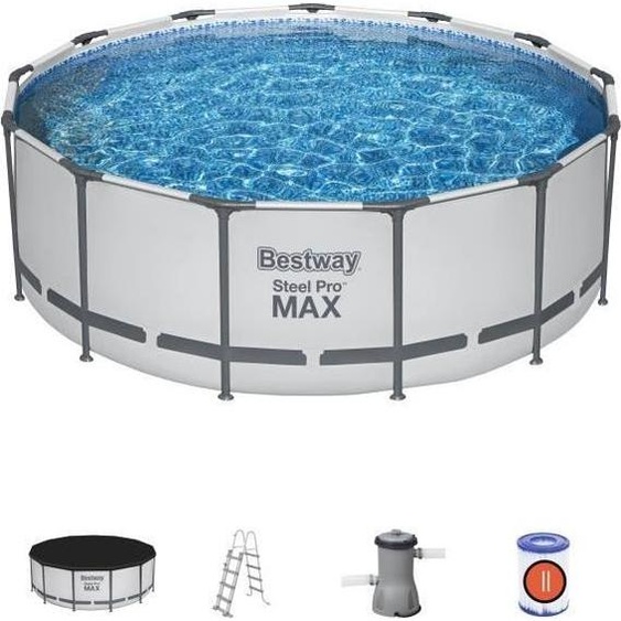 Piscine Hors Sol Tubulaire Bestway Steel Pro Max, 396 x 122 cm, Ronde, Avec Pompe, Échelle, Bâche et Cartouche