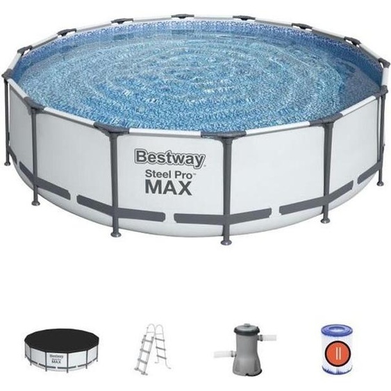 Piscine Hors Sol Tubulaire BESTWAY Steel Pro Max, 427 x 107 cm, Ronde, Avec Pompe, Échelle et Bâche