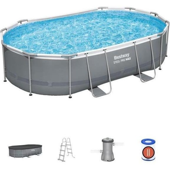 Piscine Hors Sol Tubulaire Ovale BESTWAY Steel Pro Max, 488 x 305 x 107 cm, Filtre à Cartouche, Échelle