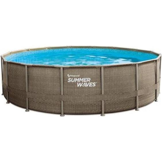 Piscine hors sol tubulaire ronde Summer Waves Premium effet tressé 488 x 122 cm, avec filtre à sable, échelle, tapis de sol, bâche de couverture et kit d’entretien
