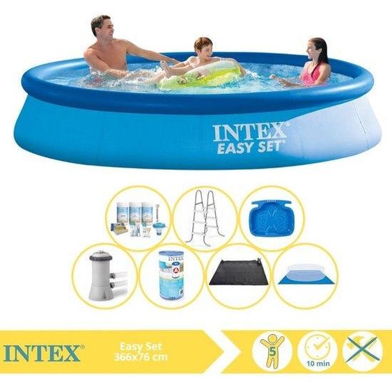Piscine gonflable Intex Easy Set - 366 x 76 cm - avec kit de nettoyage, filtre, bâche de protection, couverture solaire, bordure et bain de pieds