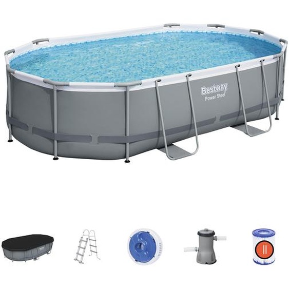 Piscine ovale hors sol Power Steel, filtration à cartouche, escalier, bâche, 4,88m x 3,05m x 1,07m