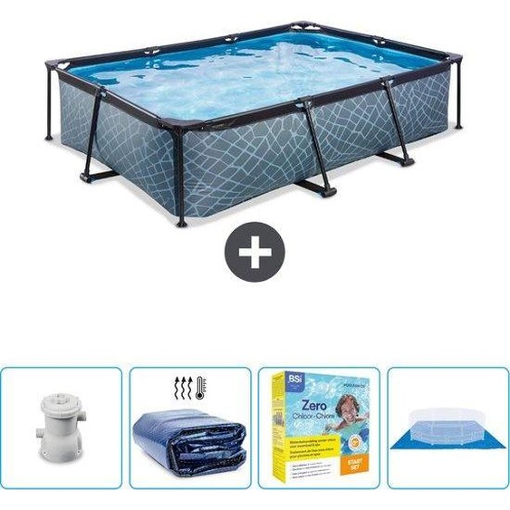 Piscine rectangulaire - 300 x 200 x 65 cm - avec couverture solaire - kit dinstallation - couverture de sol - Prix spécial en ce moment