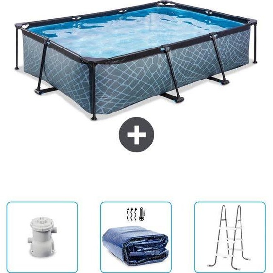Piscine rectangulaire - 300 x 200 x 65 cm - Avec pompe - Protection solaire - Échelle - Actuellement à prix réduit