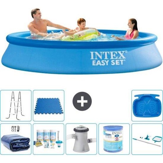 Piscine ronde gonflable Easy Set dIntex - 305 x 61 cm - bleue - livrée avec voile pare-soleil - kit dentretien - pompe de filtration pour piscine - filtre - kit de nettoyage - échelle