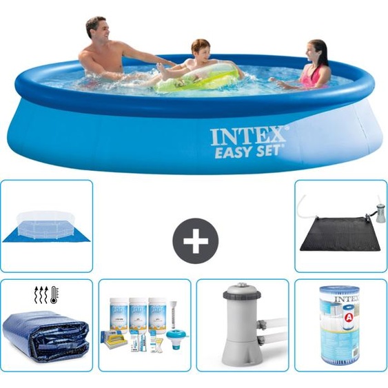 Piscine ronde gonflable Easy-Set dIntex - 366 x 76 cm - bleue - livrée avec voile pare-soleil - kit dentretien - pompe de filtration pour piscine - filtre - tapis de sol - tapis solaire