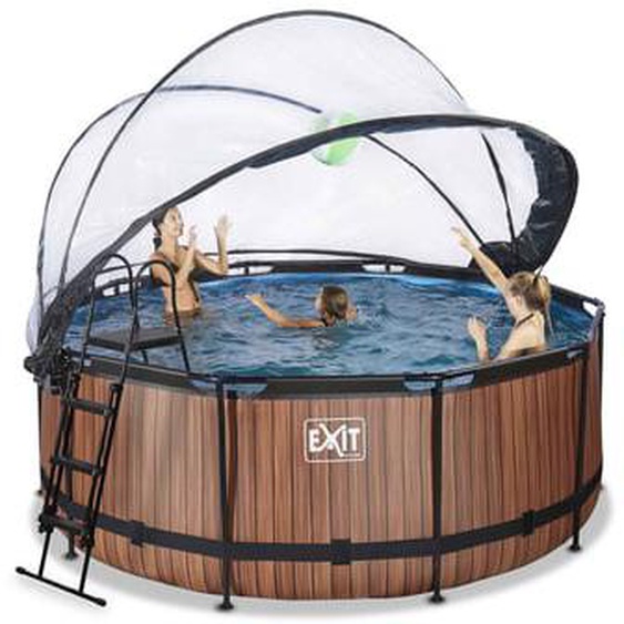 Piscine ronde grise 360x122cm + dôme et pompe filtrante sable