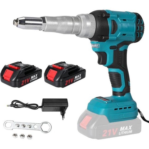 Pistolet à clous électrique - Appareil à clous sans balais, alimenté par batterie - Force de traction de 20 000 N - Clous aveugles de 2,4 à 5,0 mm - Système de clouage automatique - Batterie 21 V - Coffret comprenant 2 batteries