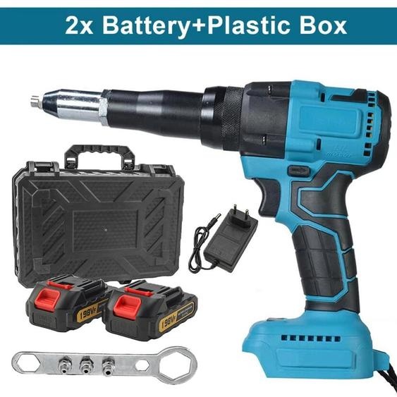 Pistolet à riveter électrique sans balais - Perceuse-riveteuse à batterie 720W - Riveteuse automatique - Pour batterie 18V - Coffret en plastique pour 2 batteries