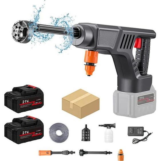 Pistolet nettoyeur à pression à batterie, 580 PSI, canon à mousse avec 5 buses, 2 batteries, EU, électrique