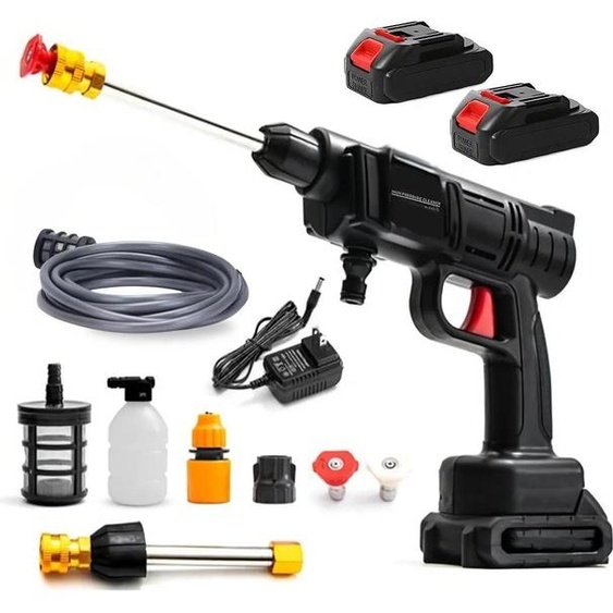 Pistolet nettoyeur haute pression à accu, 200W 30 bar, pour Makita 18V, avec 2 accus, brun
