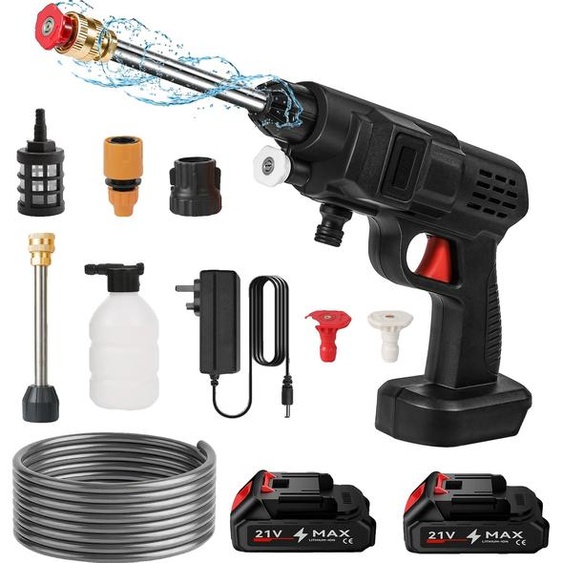 Pistolet nettoyeur haute pression, pression 30 bars, débit 5L/min, avec 2X batteries, électrique
