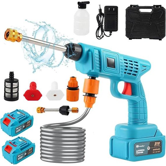 Pistolet nettoyeur haute pression sans fil, électrique - brun, compatible avec Makita 18V, 2x batteries incluses