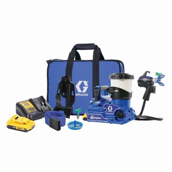 Pistolet pulvérisateur de peinture Airless Ultra QuickShot Graco avec 2 batteries 18V 2,0Ah Dewalt - 1 chargeur de batterie Dewalt - sac de transport
