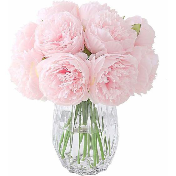 Pivoines artificielles, 10 têtes de Pivoine en Soie Fausse Fleur pour la décoration de Rebord de fenêtre dhôtel de Bureau à