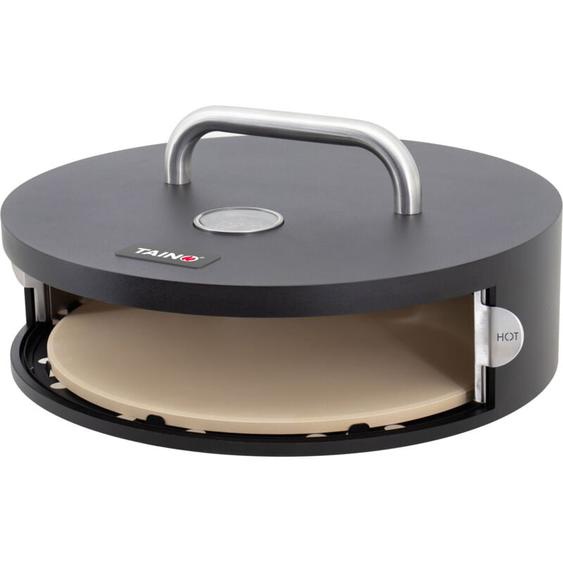 Taino - Pizza Box Rehausse pour pizza Pierre à pizza avec couvercle Porte ronde Noir