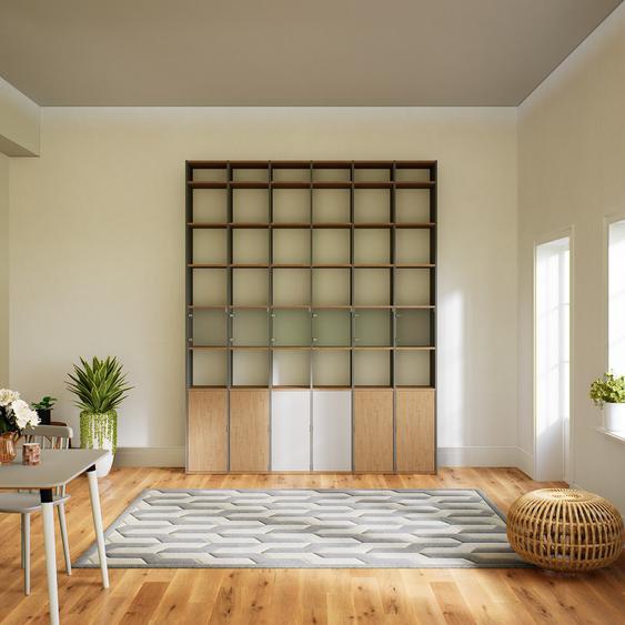 Placard - Blanc, contemporain, rangements, avec porte Verre clair transparent - 233 x 291 x 34 cm, modulable