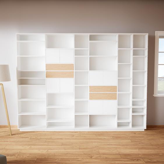 Placard - Blanc, moderne, rangements, avec porte Blanc et tiroir Effet chêne - 341 x 258 x 34 cm