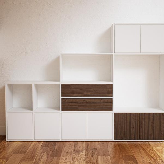Placard - Blanc, moderne, rangements, avec porte Blanc et tiroir Effet noyer - 228 x 156 x 34 cm