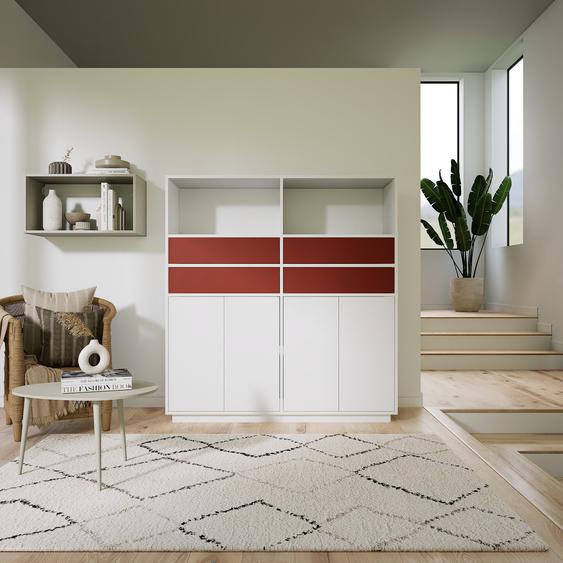 Placard - Blanc, moderne, rangements, avec porte Blanc et tiroir Terra cotta - 151 x 162 x 47 cm