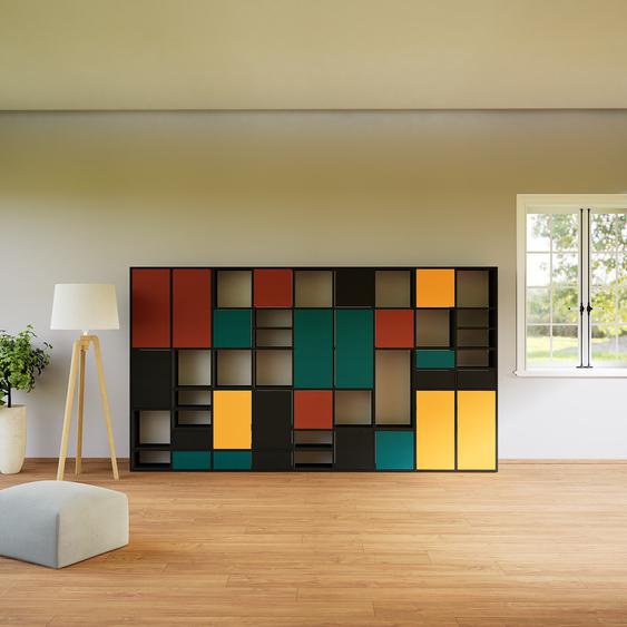 Placard - Blanc, moderne, rangements, avec porte Terra cotta et tiroir Noir - 349 x 195 x 34 cm