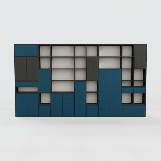 Placard - Gris clair, moderne, rangements, avec porte Bleu et tiroir Bleu - 418 x 233 x 34 cm