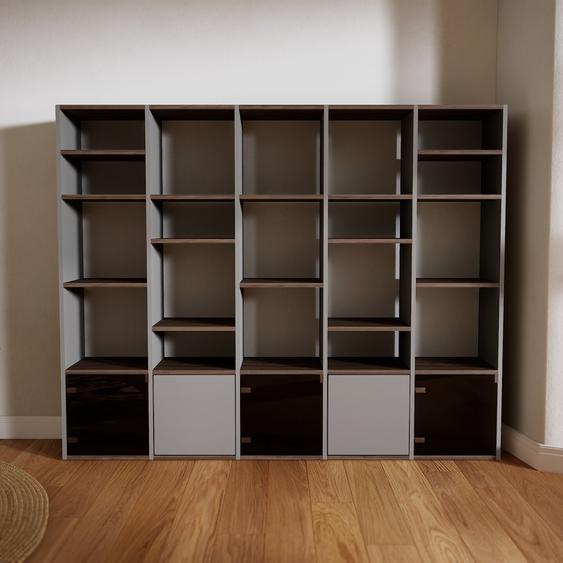 Placard - Gris, contemporain, rangements, avec porte Verre clair transparent - 195 x 156 x 34 cm, modulable