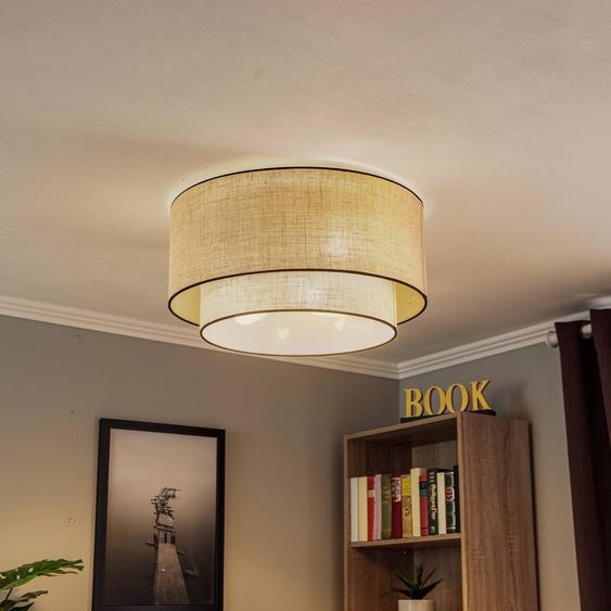 Plafonnier Boho jute & black Euluna, dimmable, marron, Salon / Salle à manger, Textile / Tissu / Soie, Maison de campagne / Rustique, Plafonnier Tissu