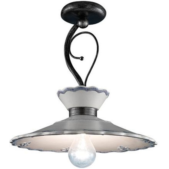 Plafonnier classique Ravenna en métal noir et céramique blanche dégradée argentée, 31 cm, 1 lampe E27