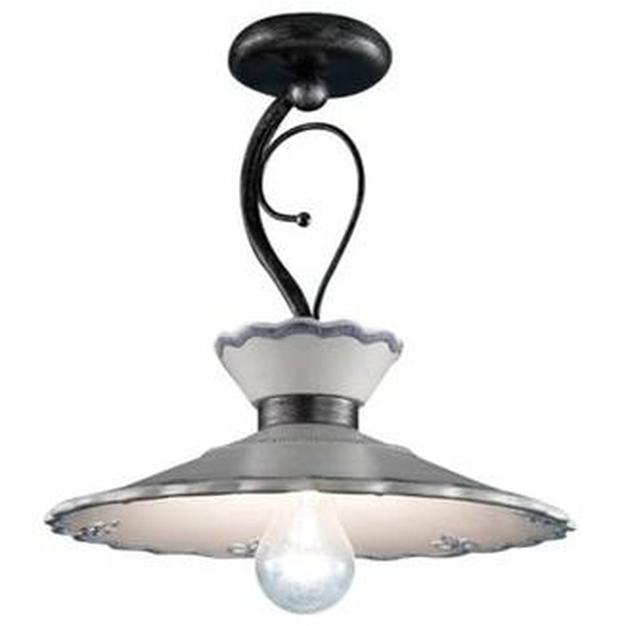 Plafonnier classique Ravenna en métal noir et céramique blanche dégradée argentée, 31 cm, 1 lampe E27
