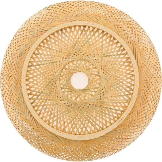 Plafonnier en bambou - Plafonnier rond - Dimensions 40 x 14 cm - Tension 220 V CA - Non dimmable - Sans ampoule - Bambou et fer - Rotin jaune/marron
