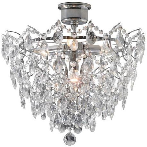 Plafonnier rond 4 lumières en métal avec pampilles en verre diamètre 48cm Rosendal