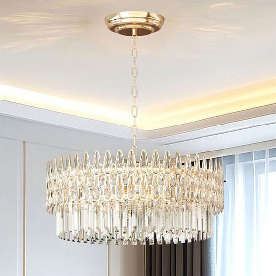 Plafonnier Rond en Cristal Doré 60cm - Luminaire LED Dimmable Élégant pour Salon, Chambre et Salle à Manger