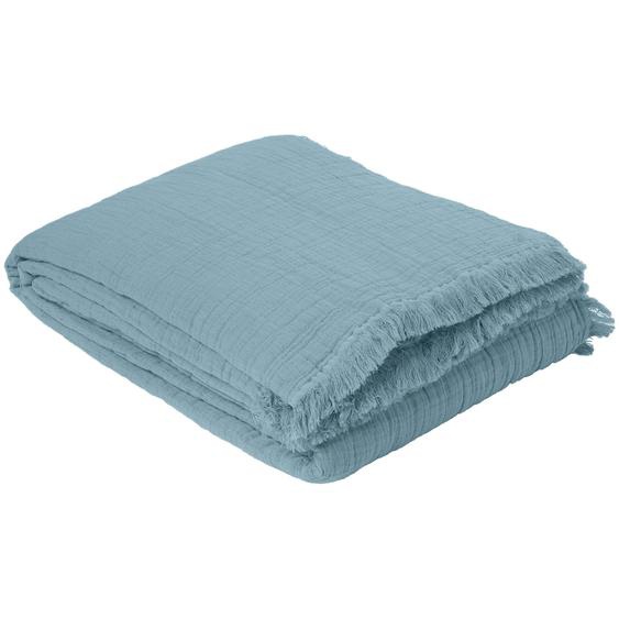 Plaid 125x180 cm BREHAT gaze de coton bleu orage