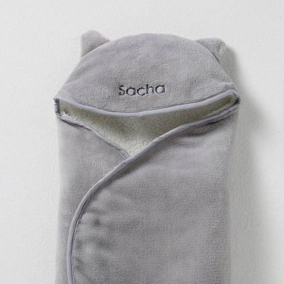 Plaid bébé à capuche en microfibre, doublé polaire gris
