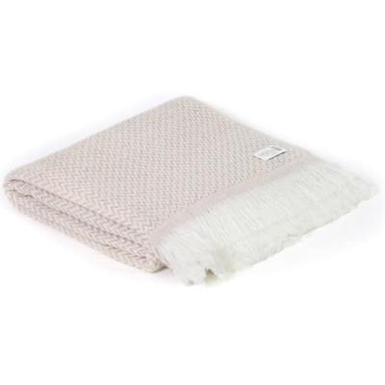 Plaid cachemire et laine Camel - Petits chevrons - 130 x 230 cm