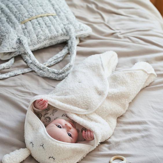 Plaid chancelière bébé en peluche, doublé jersey ivoire
