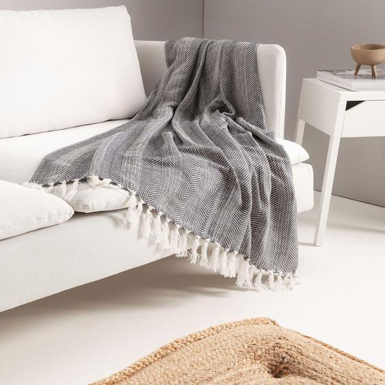 Plaid en coton Alisea Anthracite 125x150 cm - Tapis poil court design moderne pour salon