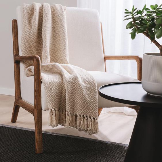 Plaid en coton Jasmin Beige 125x150 cm - Tapis poil court design moderne pour salon