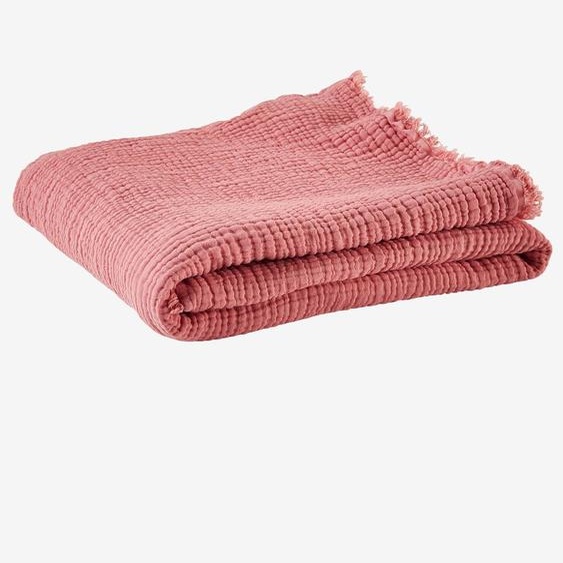 Plaid en gaze de coton bio rose