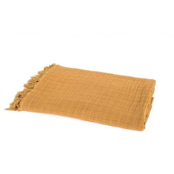 Plaid en gaze de coton jaune safran 130x190cm Vanly
