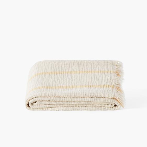 Plaid gaze de coton double face Rythmo ivoire