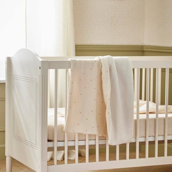 Plaid Gaze De Coton Et Micro-polaire Blanc Moyen Imprimé Rime