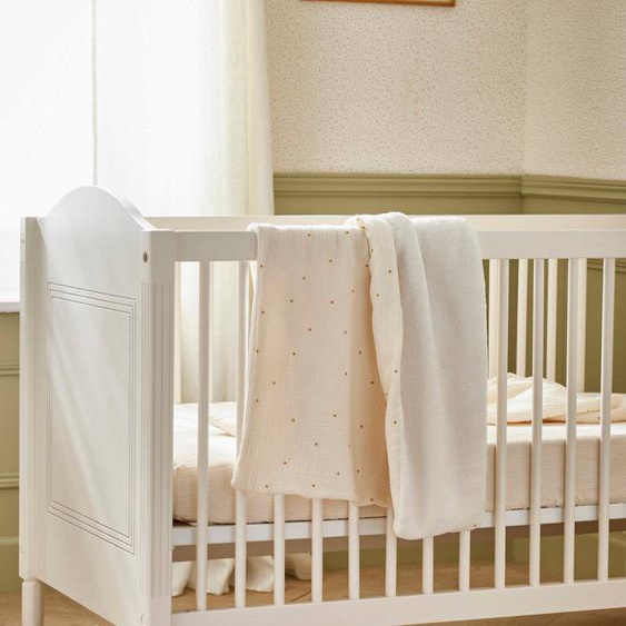 Plaid Gaze De Coton Et Micro-polaire Blanc Moyen Imprime